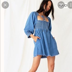 FREE PEOPLE  this is everything mini denim long sleeve dress